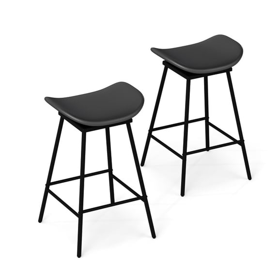 Furnibear Swivel Bar Stools Set of 2 with Faux Leather Upholstered Backless Seat and Footrest for Kitchen Island Counter Height Barstools, Black
