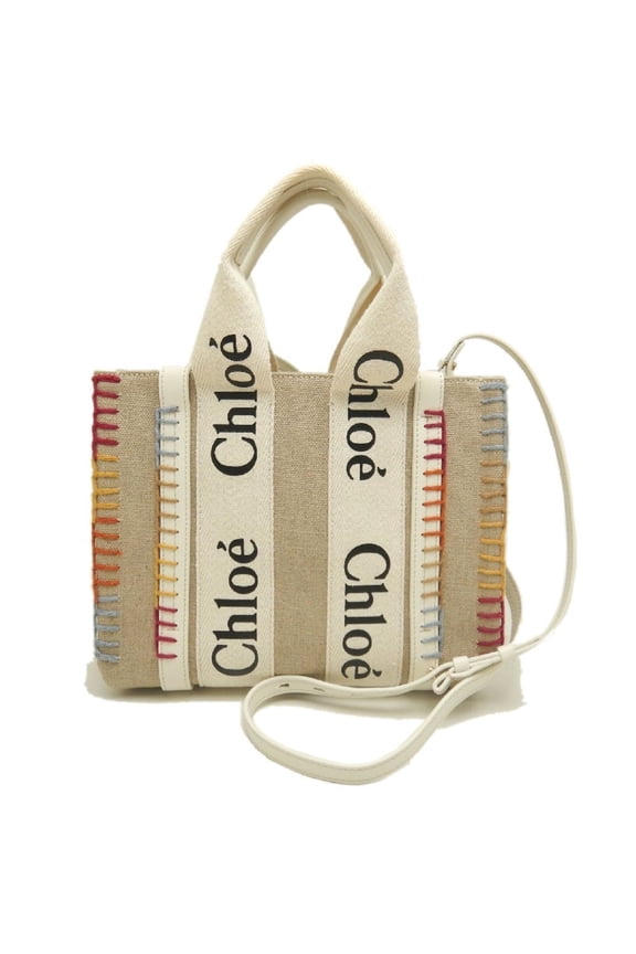 Pre-Owned Chlo Chloe Woody Small Tote Bag CHC22AS397H74101 Linen x Calfskin White Women's...