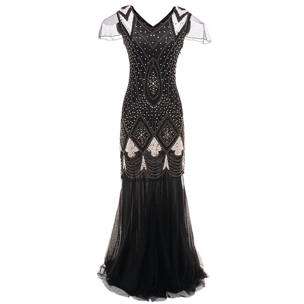 Vestido pequeño de banquete europeo y americano con lentejuelas y bordado hecho a mano
