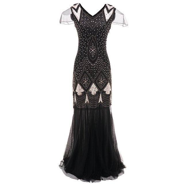 Vestido pequeño de banquete europeo y americano con lentejuelas y bordado hecho a mano