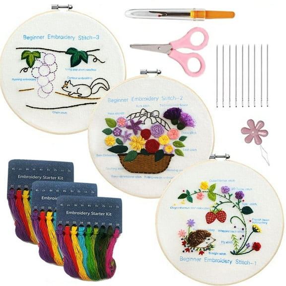 Casewin 1 Sets Embroidery Stitch Beginners Practice Kits Cross Stitch Kits to Learn Different Stitches Crochet Punch Needlepoint Kits for Adults Kids Craft Lover Embroidery Fabric Embroidery Skill
