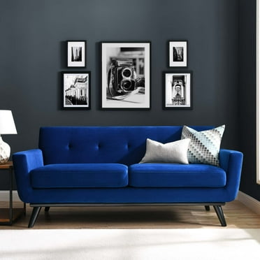 Modway Engage Performance Velvet Loveseat in Navy