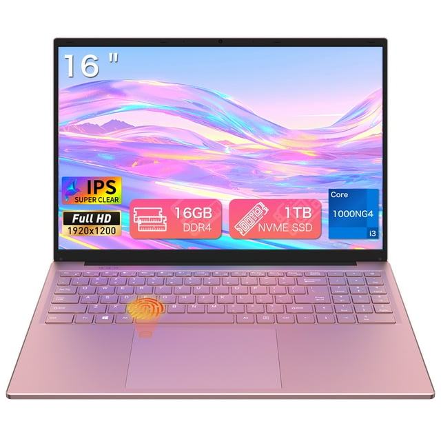 Auusda Portable 16 Pouces pour la Maison, Win11 Pro Bur, Core i3 1000NG4, 16 Go de RAM DDR4 1 To SSD, Rétroéclairage, Ordinateur Portable Fingerprisiness, Caméra Web, Rose