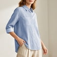 thumbnail image 7 of Kaemgyyd Summer Tops for Women Striped Button down Dress Shirts 3/4 Sleeve Casual Collared Office Work Blouses with Pocket, 7 of 7
