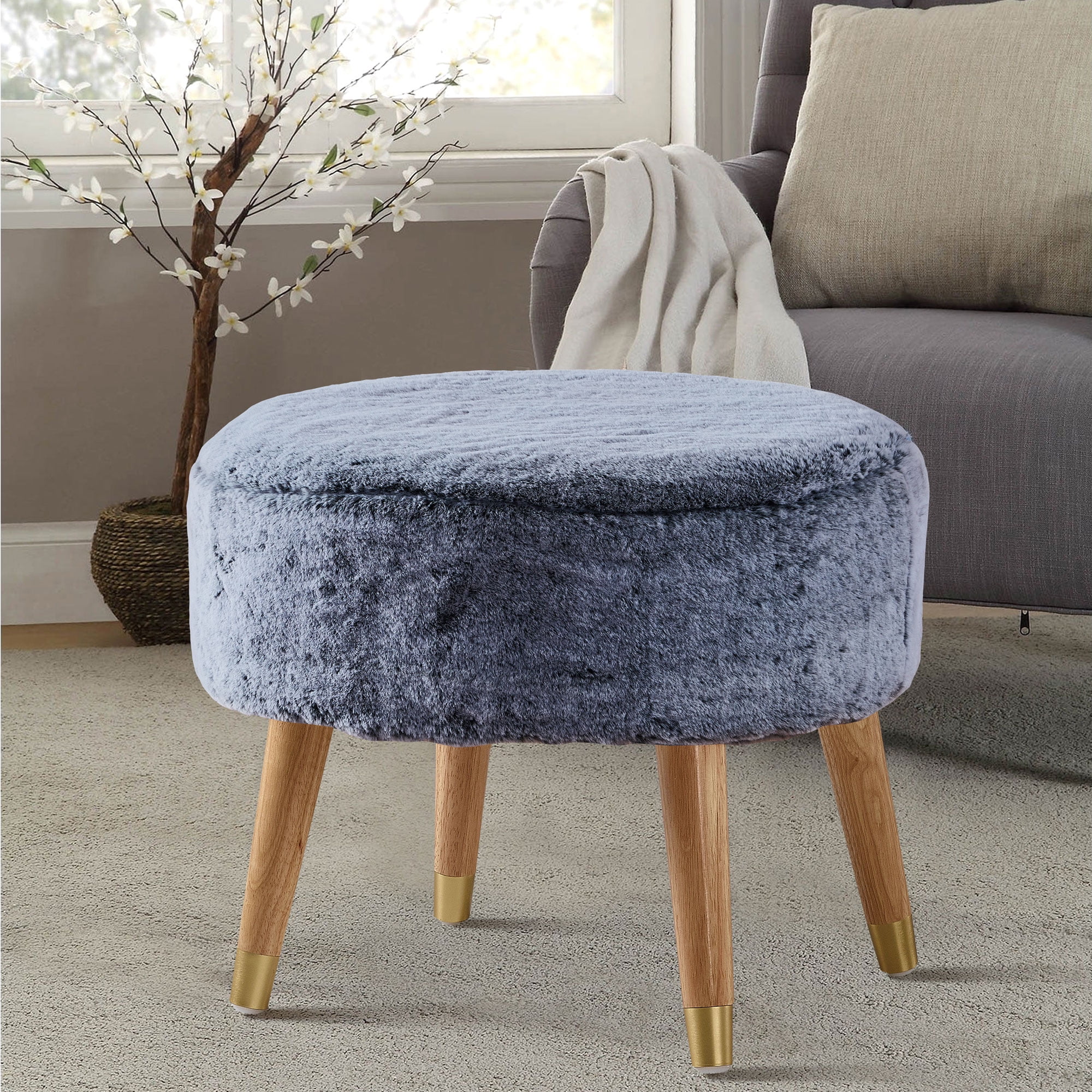 Heavy Faux Fur Oval Ottoman