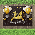 thumbnail image 5 of Glittery 14th Birthday Banner with Gold Elements Background Happy Birthday Party Supplies Photography Props Backdrop Decors, 5 of 7