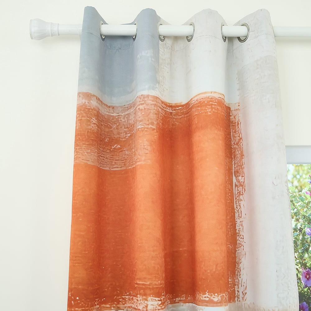 2 Panels Orange Abstract Blackout Curtain for Bedroom,Grey Geometric Grommet Curtain for Living Room,52x96 Inch