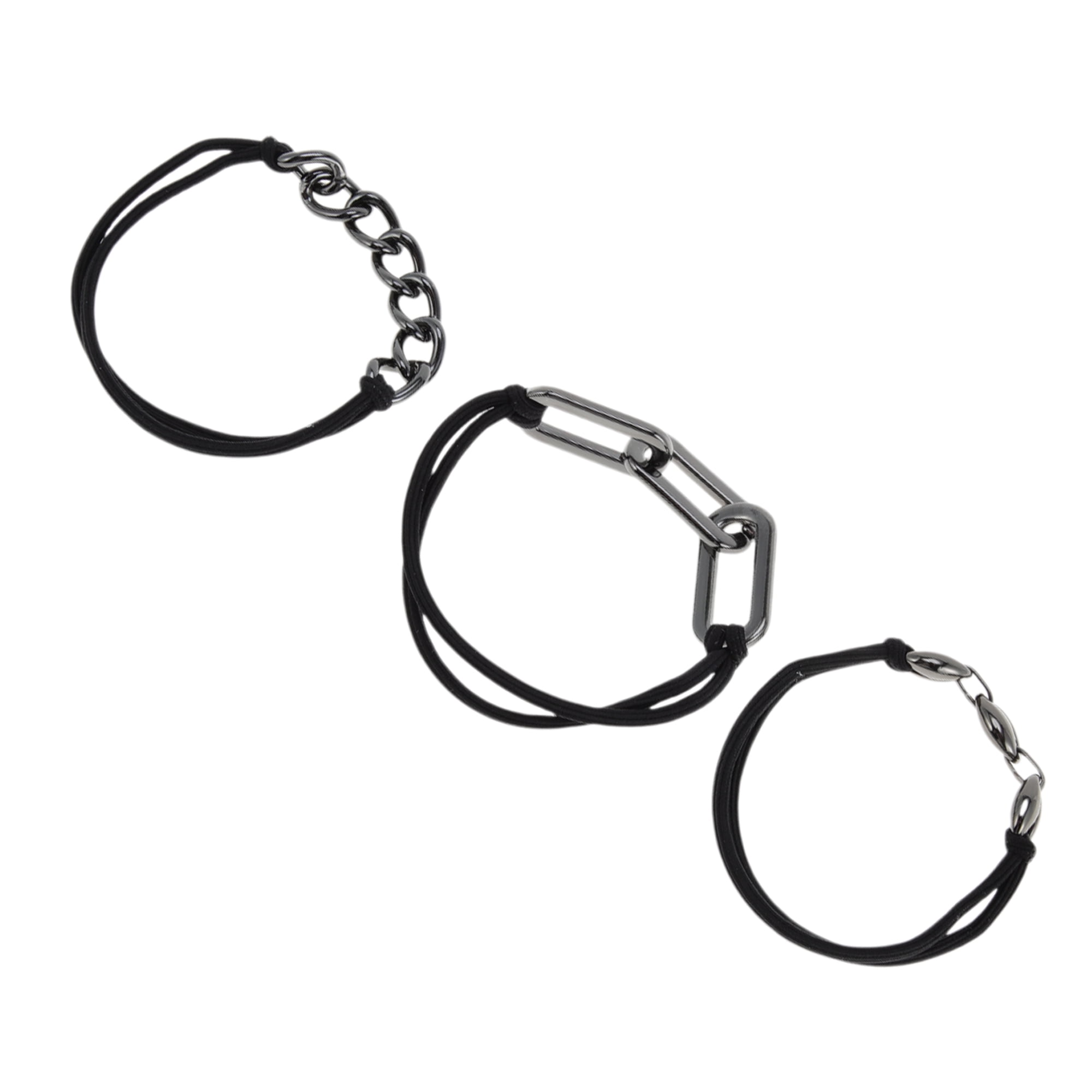 Unique Bargains Elegant Bracelet Hair Ties Hair Elastic Band 3 Pcs Titanium Tone