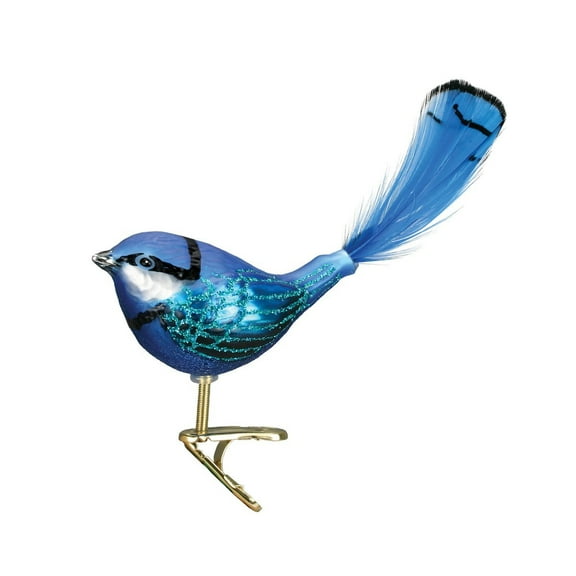 Old World Christmas Bird Watcher Collection Glass Blown Ornaments for Christmas Tree Fairy Wren, Blue