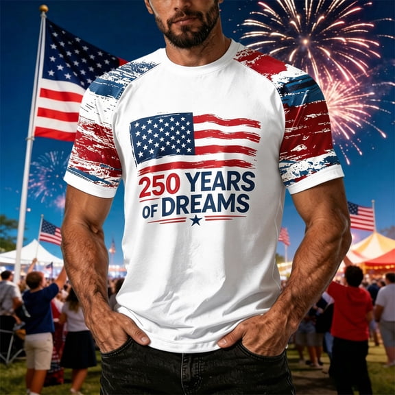 America 250 Shirts for Men Men's Independence Day Printed Short Sleeve Casual Summer Festival Tee Mens 4Th of July T Shirts White L