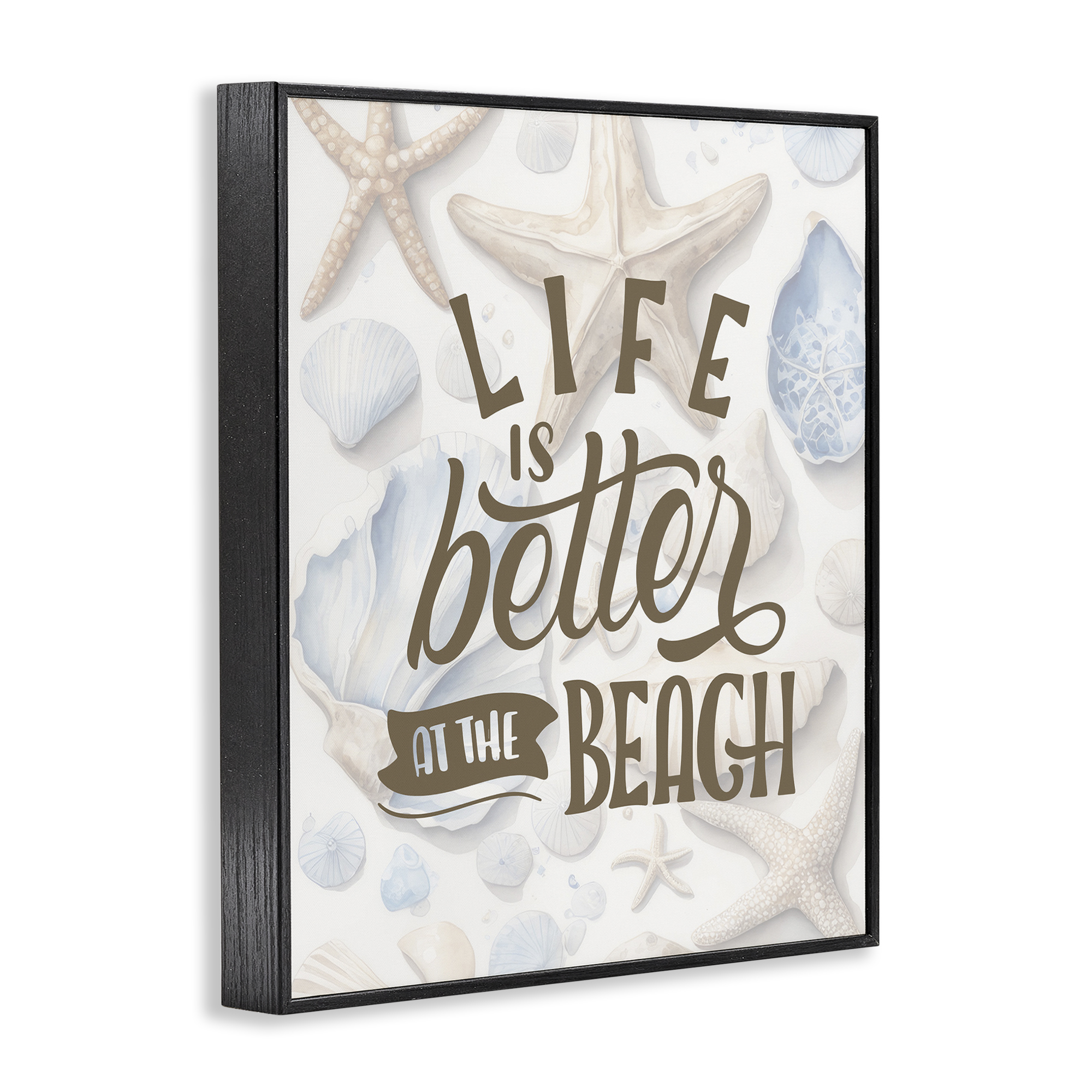 Stupell Industries Patterned Beach Phrase Typography Painting Black Framed Art Print Wall Art, 11 x 14