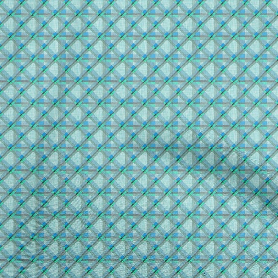 oneOone Velvet Turquoise Green Fabric Check Craft Projects Decor Fabric Printed By The Yard 58 Inch Wide