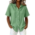 thumbnail image 5 of Feancey Womens Cotton Linen Hooded Shirt Short Sleeve Button Down Blouses Summer Casual Lightweight Hoodie Tops with Drawstring Green XXL, 5 of 7