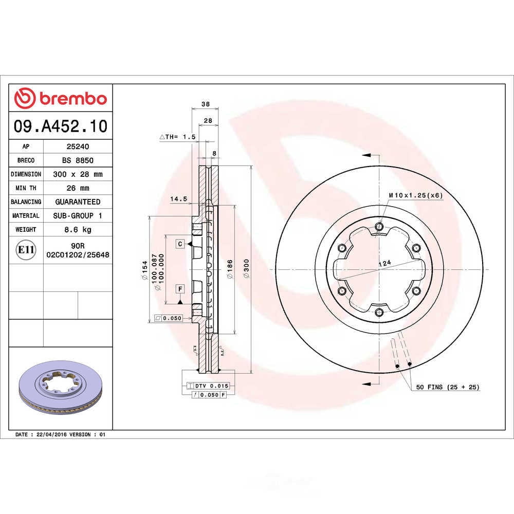 Brembo 09.A452.10 BRAKE ROTORS Fits select: 2003-2004 NISSAN PATHFINDER LE/SE, 1998-2003 INFINITI QX4