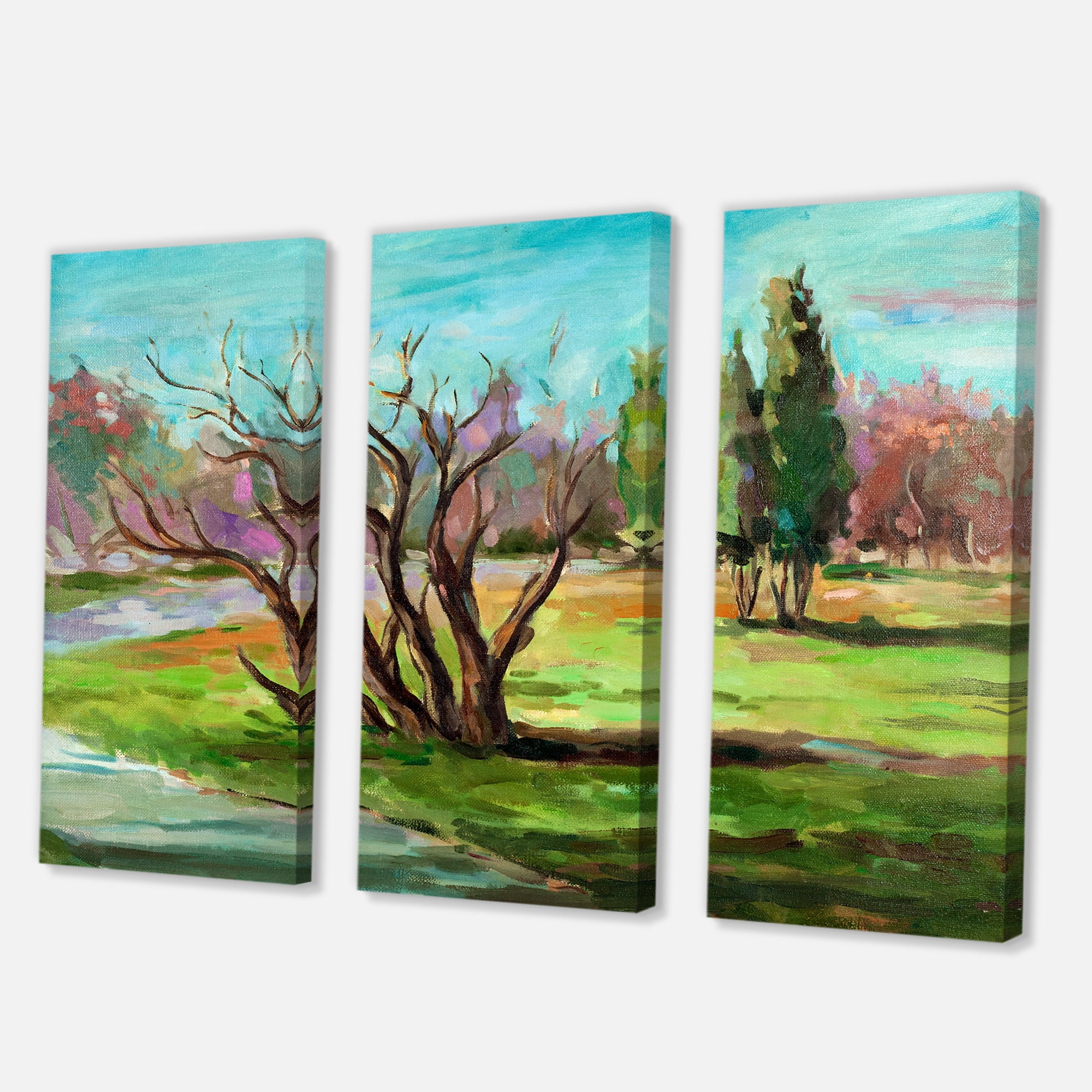 Designart ' Two Distant Trees In A Vibrant Green Landscape ' Traditional Canvas Wall Art Print