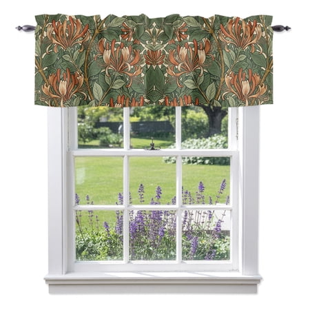 Kitchen Cafe Valance Curtain for Small Windows Botanical Honeysuckle Dense Leaves Rod Pocket Short Valances 42x12in