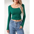thumbnail image 5 of Women Crop Tops Solid Color Scoop Neck Long Sleeve T-Shirts Fall Slim Fit Shirts, 5 of 9