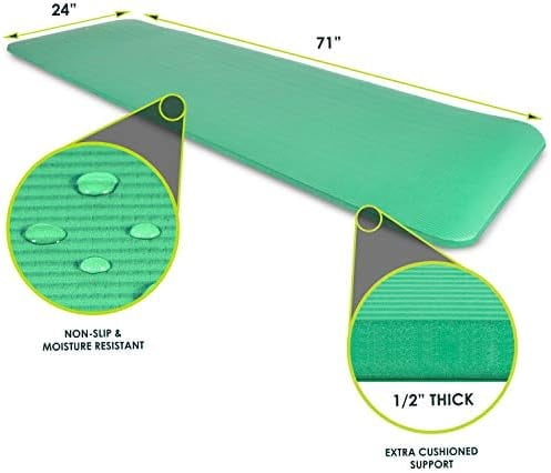 Extra Thick Yoga and Pilates Mat ½” (13mm) or 1" (25mm), 71-inch Long High Density Exercise Mat with Comfort Foam and Carrying Strap Green,1/2"