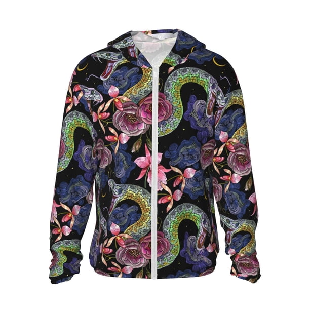 Balery Snake And Flower Sudadera ligera de manga larga con capucha y protección solar UPF 50+ para hombre y mujer, ideal para pesca y running-XX-Large