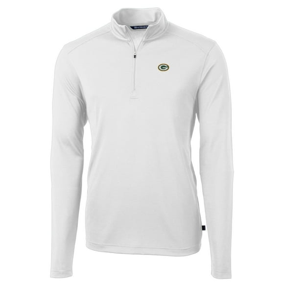Men's Cutter & Buck White Green Bay Packers Big & Tall Virtue Eco Pique Quarter-Zip Pullover Jacket