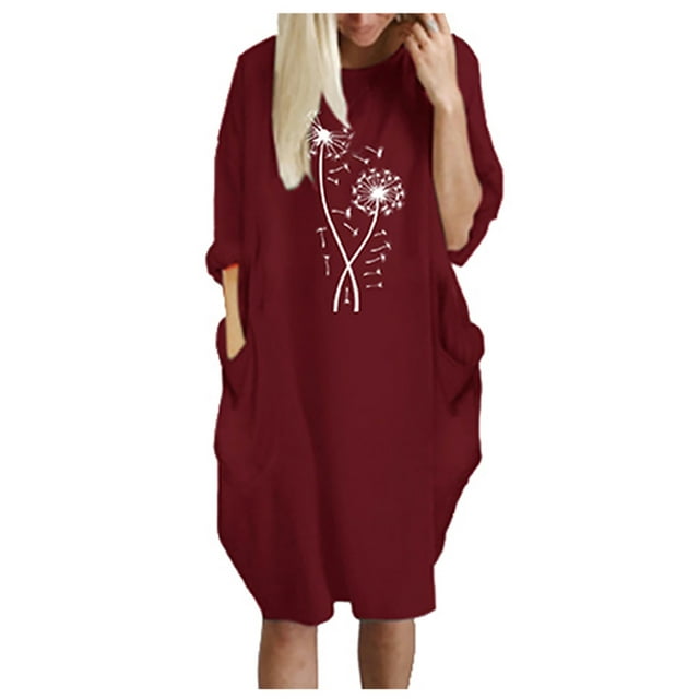 Robes de Printemps for Femmes 2023 Tendance la Mode Robe d'Hiver Décontractée Grande Taille Ample avec Poches Aguichant Imprimée Robe Combinaison en Liquidation