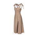 thumbnail image 3 of VISgogo Vestido largo para mujer, sin mangas, color sólido, dobladillo dividido, primavera, verano, informal, vestido de fiesta, SML VISgogo moda, 3 of 9