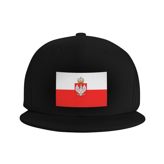 Snapback Hat Polish-Flag Adjustable Flat Bill Brim Hat for Men Women Casual Wear Black
