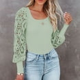 thumbnail image 4 of FAIWAD Womens Tops Lace Square Neck Patchwork Lantern Long Sleeve Tops Solid Color Ribbed Casual Loose Tops, 4 of 7