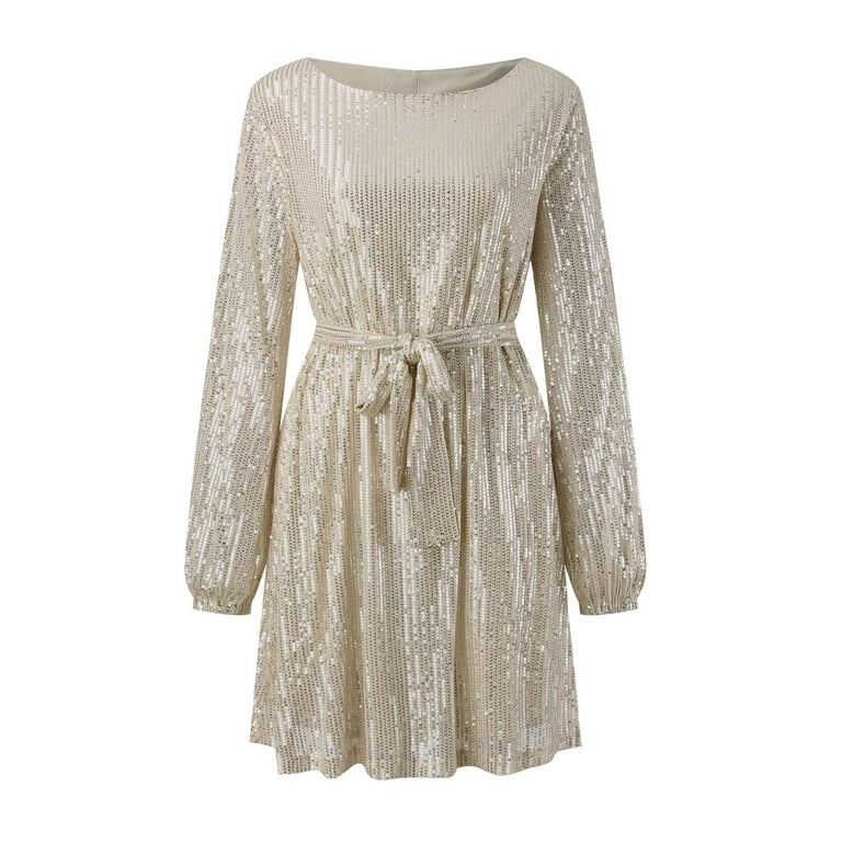 Sequin Dress For Women Long Sleeve Crewneck Sparkly Glitter Mini Dress  Elegant Wedding Party Dress Cute Dresses for Summer Long Tan Dresses for  Women Floral Dresses Summer Floral Dress for Women -
