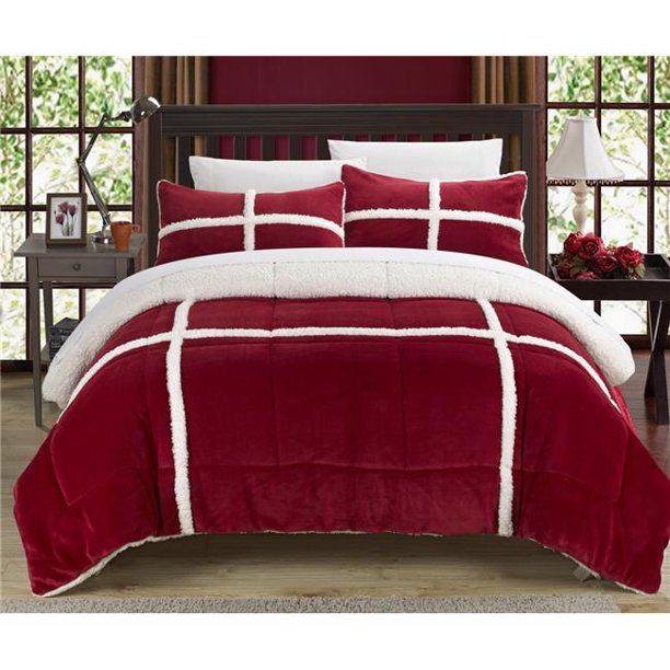 Chic Home CS2156US Cindy Mink Sherpa Lined Comforter Set Red King