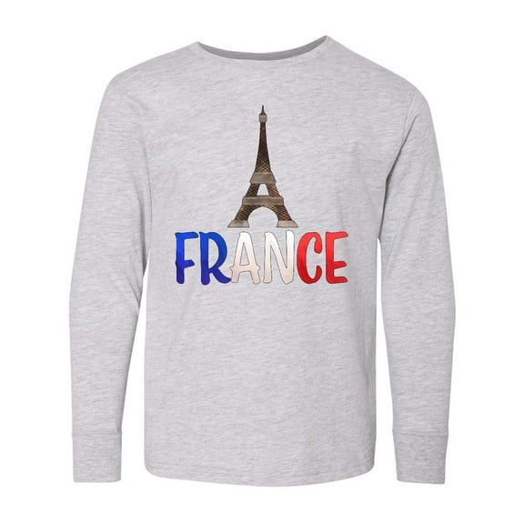 Inktastic France Eiffel Tower Flag in Text Long Sleeve Youth T-Shirt