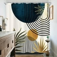 thumbnail image 4 of Blue Mid Century Boho Shower Curtain for Bathroom Decor 72Wx72H Inches Abstract Modern Sun Minimalist Aesthetic Arch Curve Leaves Geometric Neutral Fabric Waterproof Polyester 12 Pack Hooks, 4 of 6