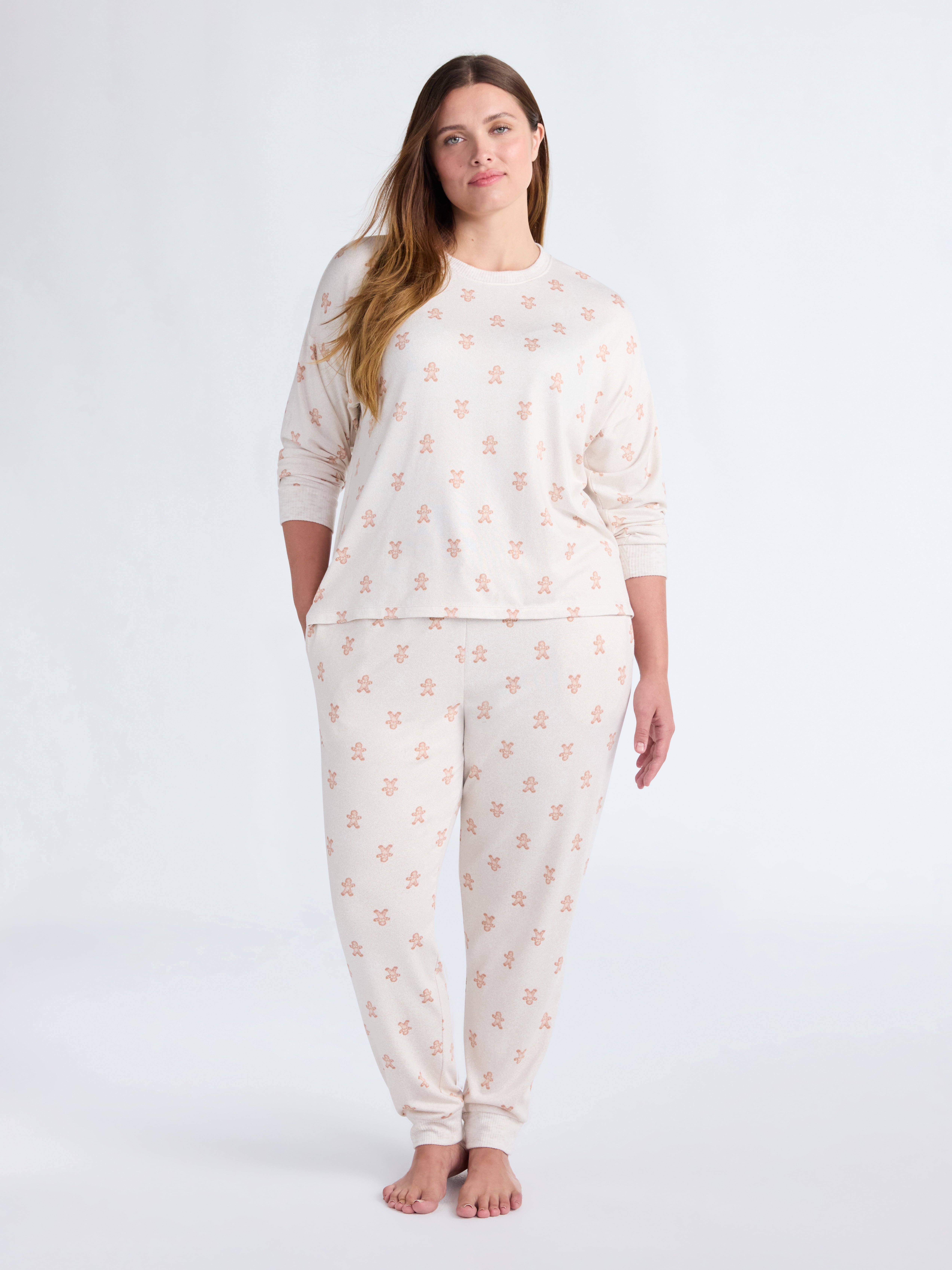 Joyspun Women's Cozy Lounge Collection Hacci Knit Long Sleeve Top and Joggers Pajama Set, Sizes XS-3X