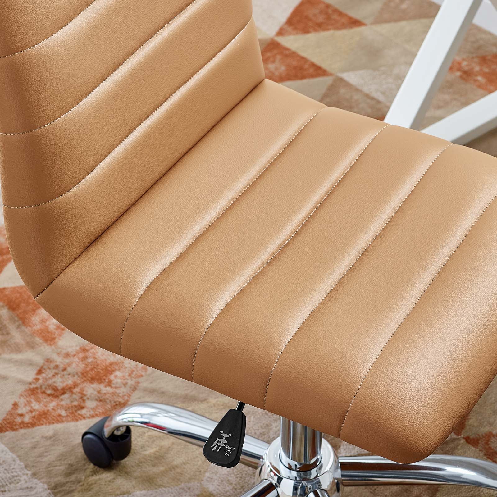 Modway Prim Modern Faux Leather Armless Mid Back Office Chair in Tan
