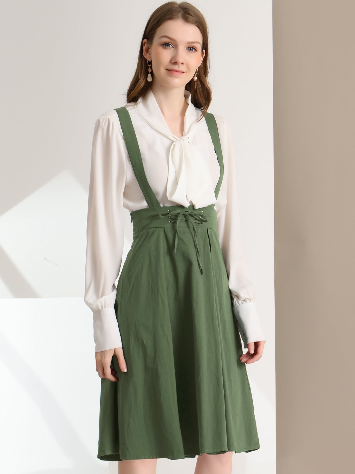 DARING DIVA Women's Cute High Waist Suspender Skirt Mini Dress XL Army Green