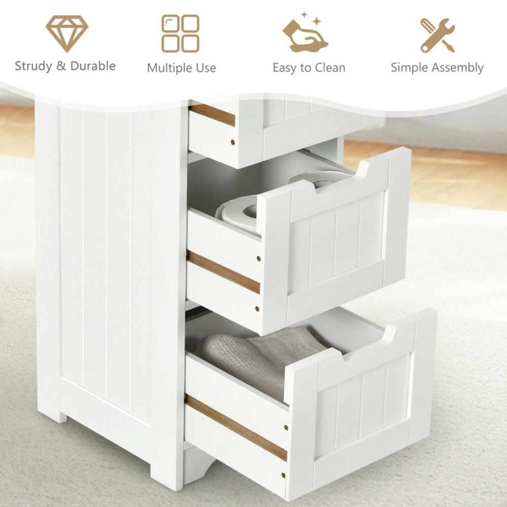 Finihen Bathroom Storage Cabinet, Bathroom Floor Cabinet, Free-Standing Side Storage Organizer with 4 Drawers, for Bathroom, Living Room, Bedroom, Kitchen, White Finihen Bathroom Storage Cabinet, Bathroom Floor Cabinet, Free-Standing Side Storage Organizer with 4 Drawers, for Bathroom, Living Room, Bedroom, Kitchen, White