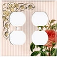 thumbnail image 3 of Metal Light Switch Plate Outlet Cover Ambre Red Rose Peach Striped Damask FLW066, 3 of 13