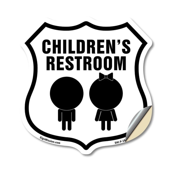 Childrens Restroom Bathroom Kids School (2 Pack) 4 inch X 4 inch Shield Shaped Heavy Duty 3.2 mil Vinyl Decals Weather Resistant Made in the USA
