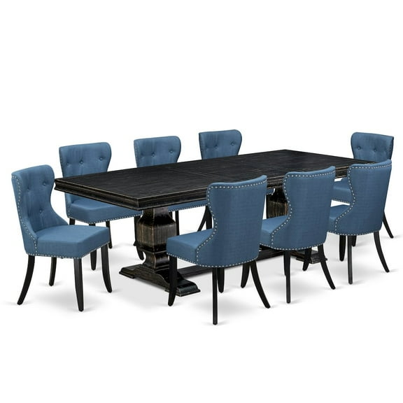 Luxe by East West Furniture 9 piece Mid Century Dining Set of a Rectangular Table and 8 Modern Chairs