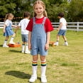 thumbnail image 2 of LRen Overalls for Girls Size 10-12 Summer Denim Shortsalls+ Solid Color Top+Socks 3Piece Set Loose Fit Cotton Daily Wear Stretchy Denim Rompers With Pockets, 2 of 7