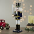 thumbnail image 2 of 14" Decorative Wooden Blue White and Gold Christmas Nutcracker Soldier with Sword, 2 of 6