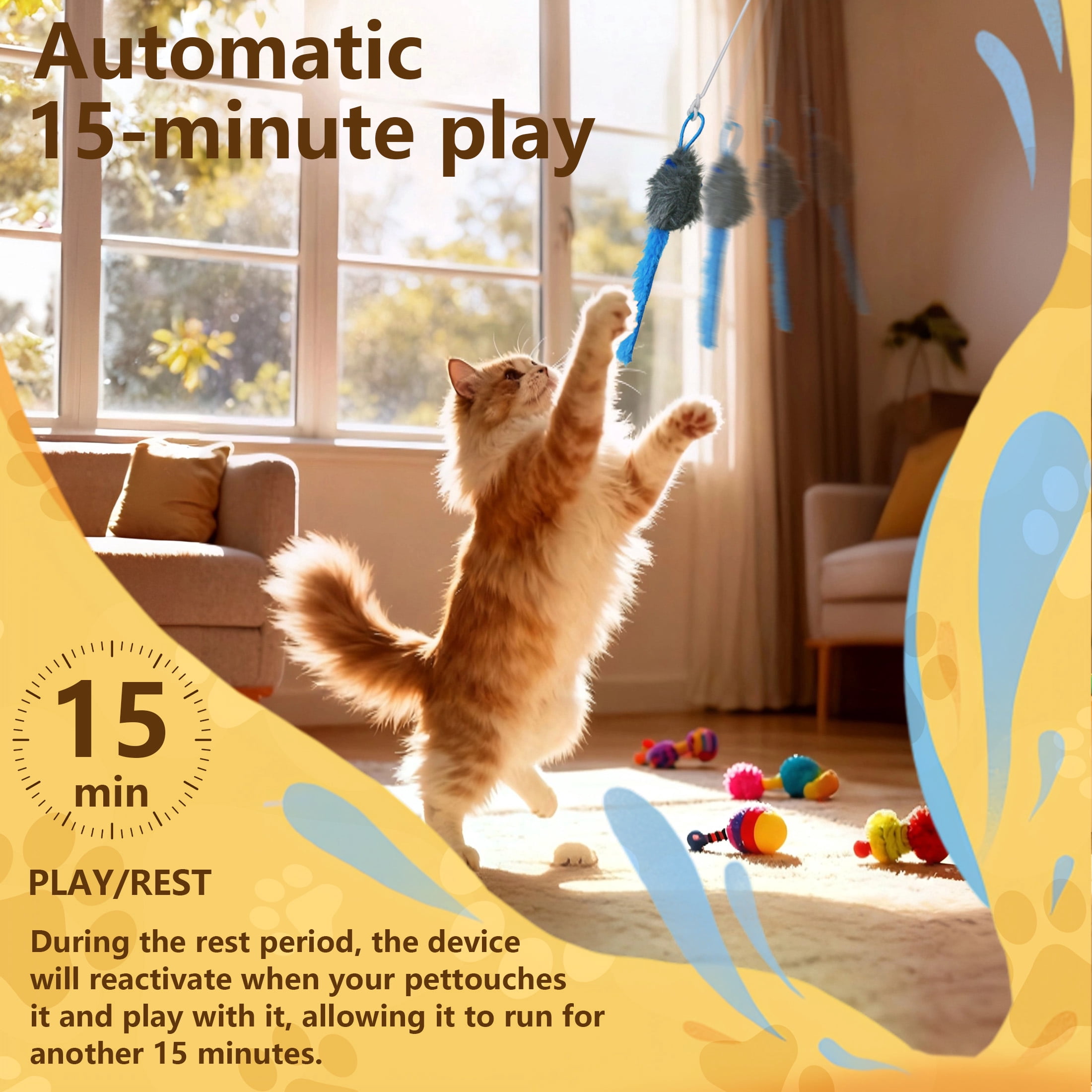YESGIRL Interactive Cat Toys for Indoor Cats，2 Smart Auto Motion Modes (360° Spin & Irregular Jumping) with Remote，Rechargeable Electric Cat Teaser for Cats and Kittens, Blue
