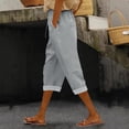 thumbnail image 2 of Iugvhana Capri Pants for Women Casual Summer Elastic High Waist Straight Leg Pants Loose Drawstring Beach Cropped Trousers with Pocket Gray M, 2 of 5