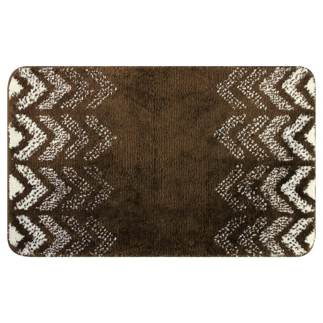Alfombra de baño absorbente REGALWOVEN, alfombra de baño con patrones geométricos, alfombra antideslizante para cocina, ducha, marrón 16" x 24"
