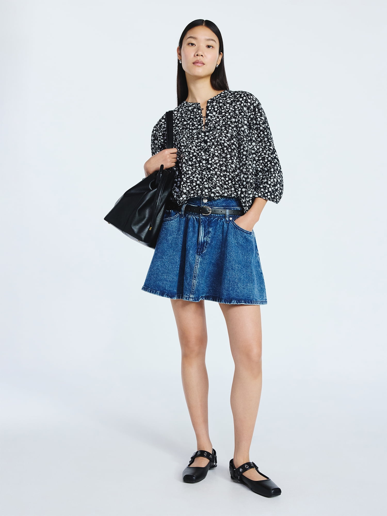 Scoop Women's Flowy Cotton Blouse with Long Sleeves, Sizes XS-XXL