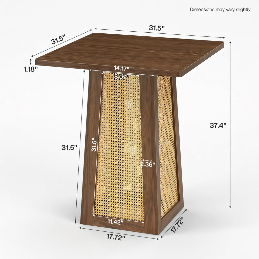 Hommoo 31.5 Inch Square Counter Height Bar Table with Wood Top & Rattan Base, Pedestal Pub Table for Kitchen Island, Breakfast Nook, Small Apartment or Patio, Walnut