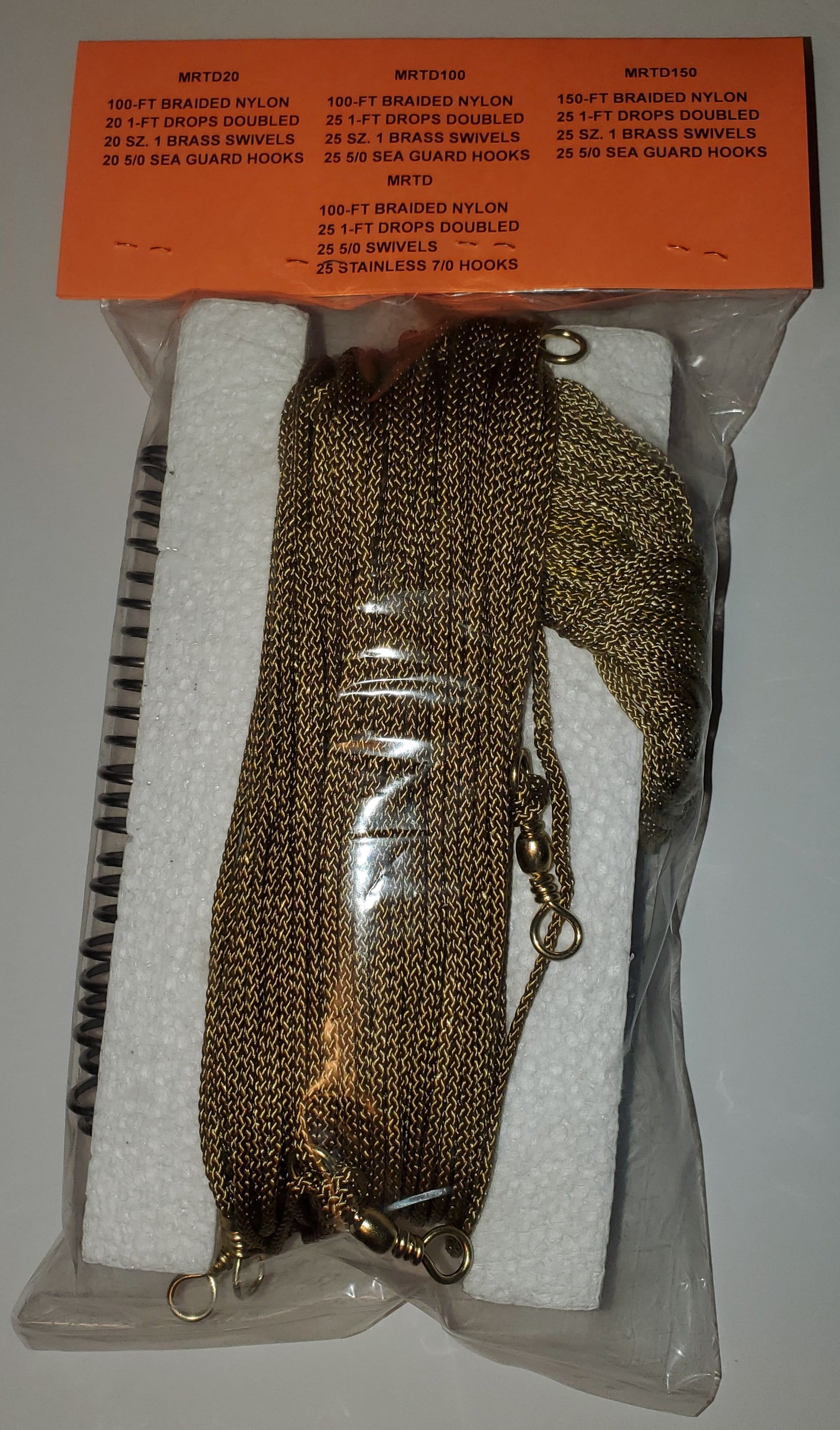 Muddy River Trotline. Complete trotline kit Including Mainline prerigged with swivels, Leader Lines and 7/0 Stainless Steel Hooks., 100 feet