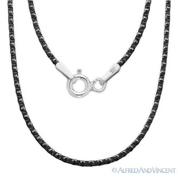 1mm 4-Side Snake Link Italian Chain Necklace in .925 Sterling Silver w/ Black Rhodium