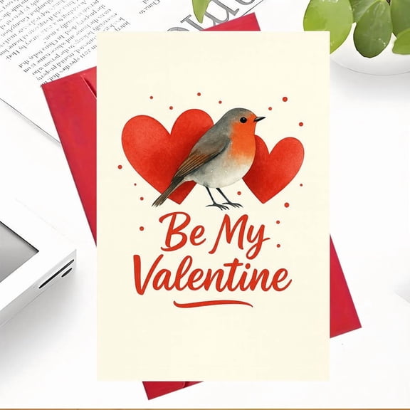 Be My Valentine Card with Romantic Bird & Heart Design - Envelope Included, Blank Inside - Perfect for Couples and Loved Ones on Valentine’s Day