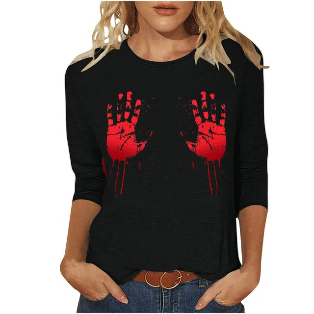 Pisexur Chandails en Molleton d'Halloween pour Femmes Manches 3/4 Col Rond Chandails en Molleton Graphiques Amusants Chandails à Capuchon Chandail Tops Tendance Automne Chandail Tops Blouses